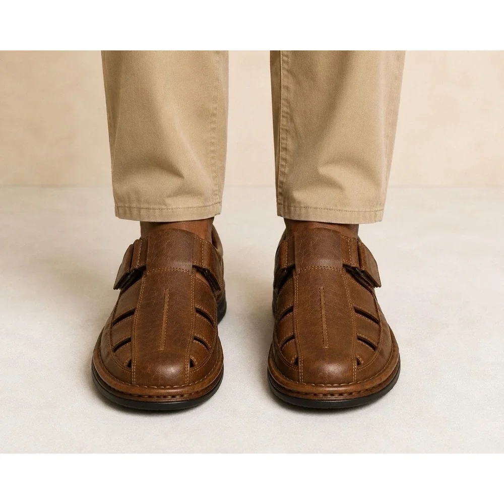Alfani Men's Size 10 Brown Leather Fisherman Sandals and Comfort Slip-On